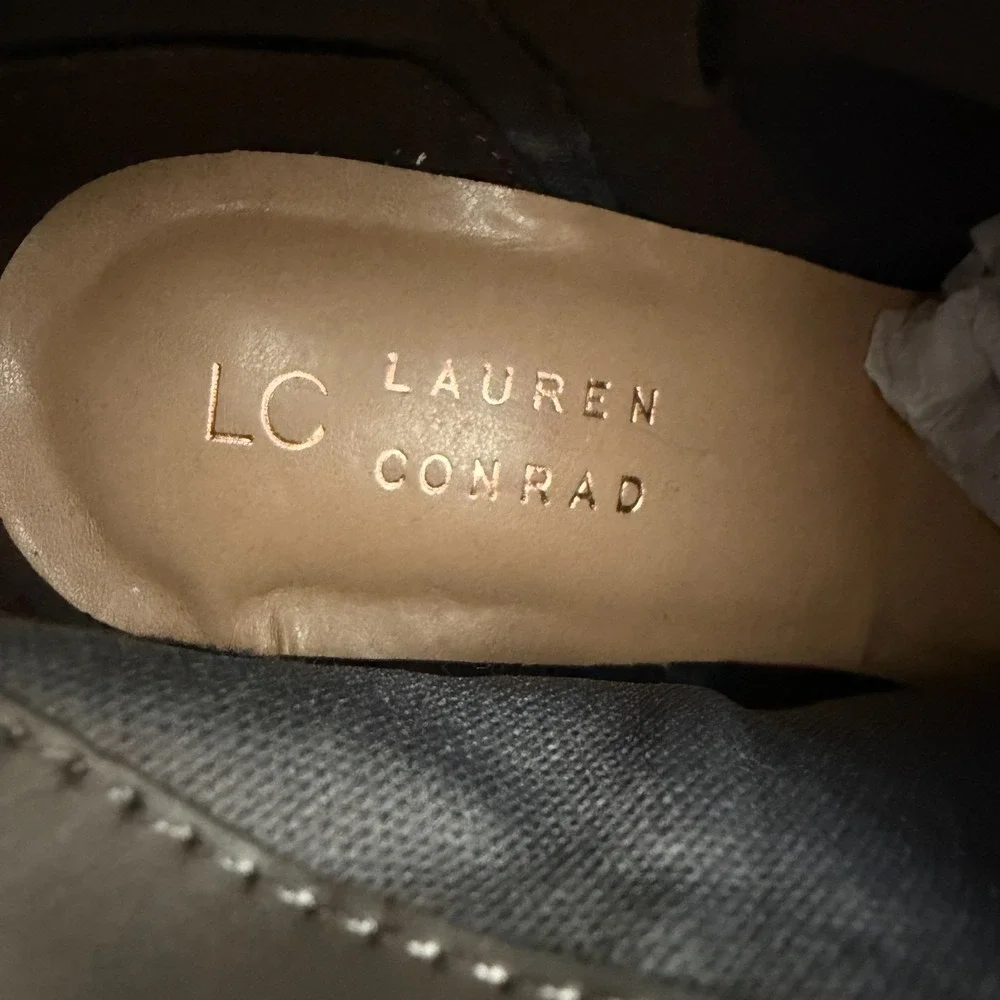 LC‎ Lauren Conrad Ankle Booties Women's 8M Gray Side Bow Block Heel Side Zip Fun